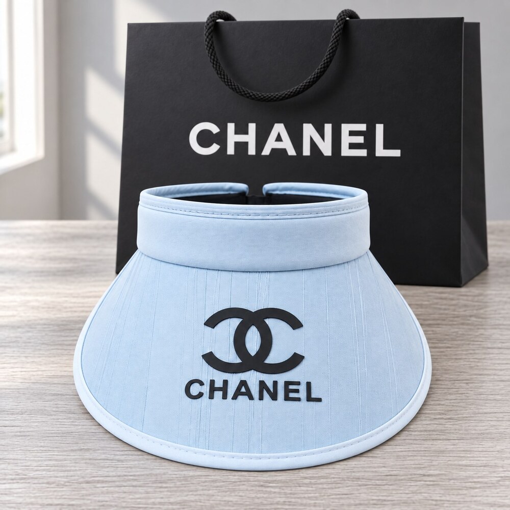 CHANEL Light Blue Logo Sun Visor